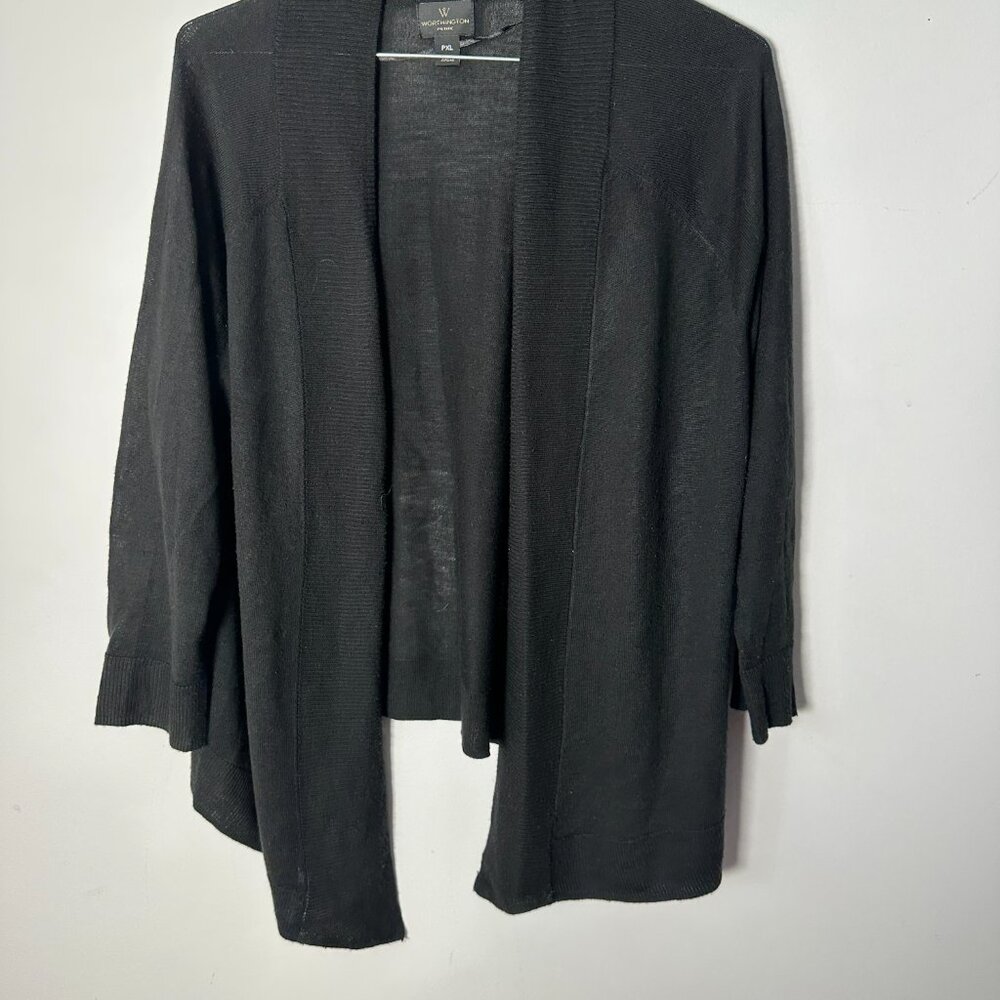 EUC Womens Worthington Petite XL Black Sweater Open Cardigan PXL KFT